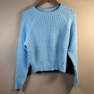 Double Zero‎ Light Blue Waffle Knit Long Sleeve Pullover Sweater XS